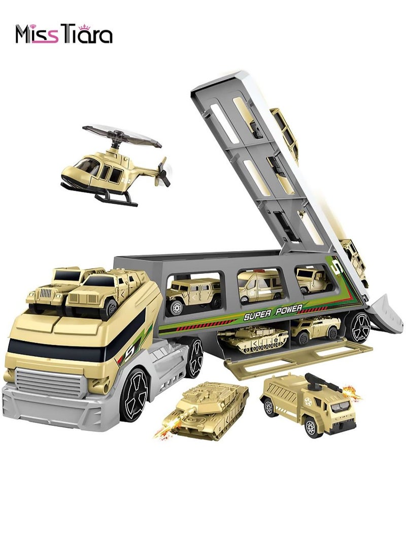 MissTiara Children's Military Storage Vehicle Set Car Model Toy Practical Cool Appearance Transport Engineering Ejection Diecast Car  - Image 2