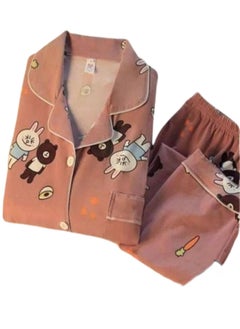 Buttoned sleeve pajama pants - brick color