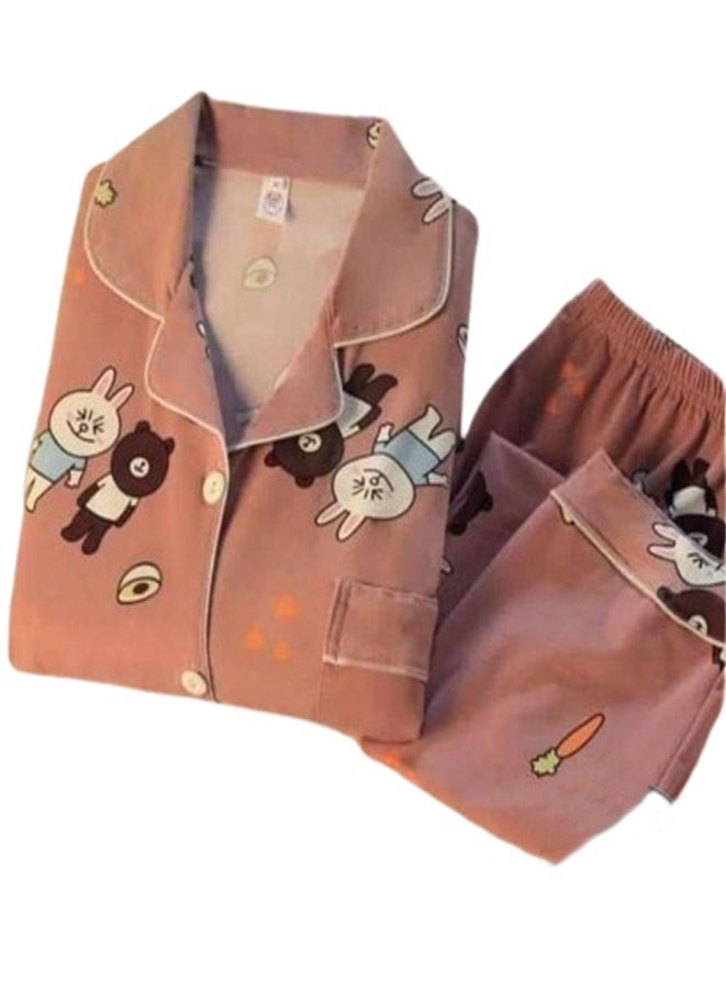 Generic - Buttoned sleeve pajama pants - brick color - Image 1