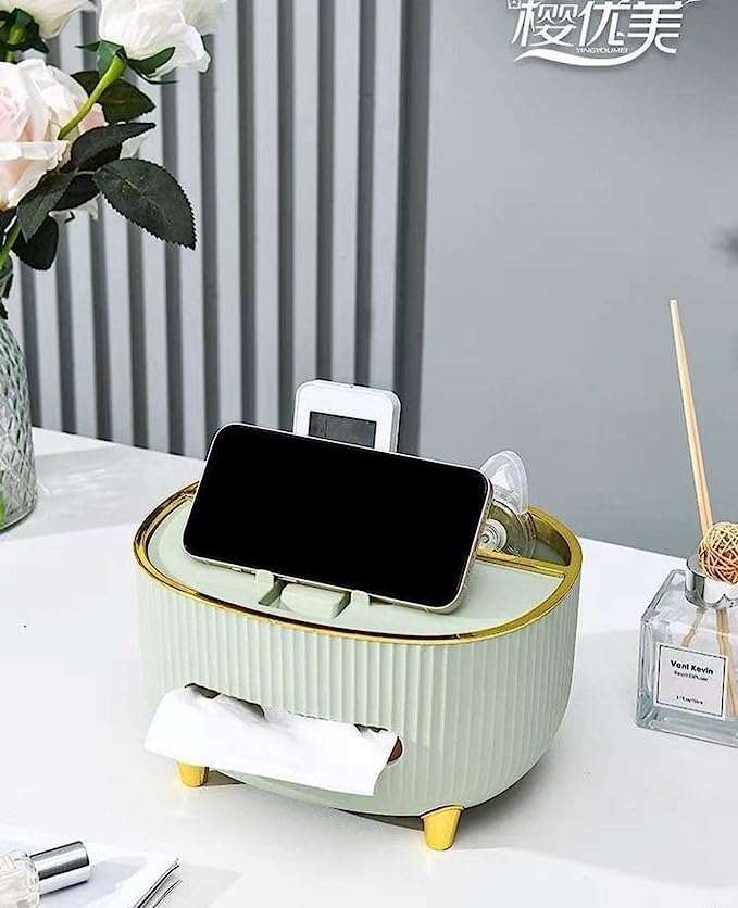 Suicune Elegant Tissue Box Holder, Tissue Box Cover Case Napkin, Tissue Case Storage Box, Tissue Holder Case for Office Home Decoration with Mobile Stand and Two compartments - Image 2