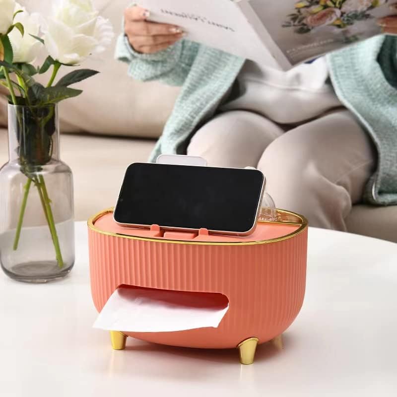 Suicune Elegant Tissue Box Holder, Tissue Box Cover Case Napkin, Tissue Case Storage Box, Tissue Holder Case for Office Home Decoration with Mobile Stand and Two compartments - Image 4