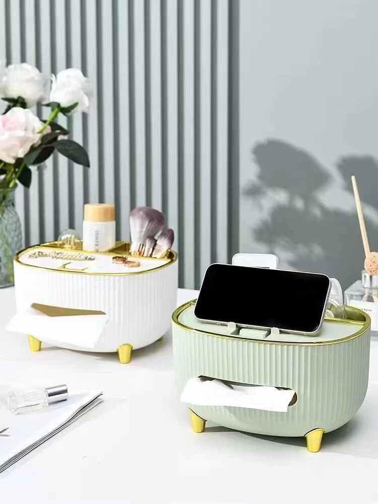 Suicune Elegant Tissue Box Holder, Tissue Box Cover Case Napkin, Tissue Case Storage Box, Tissue Holder Case for Office Home Decoration with Mobile Stand and Two compartments - Image 3