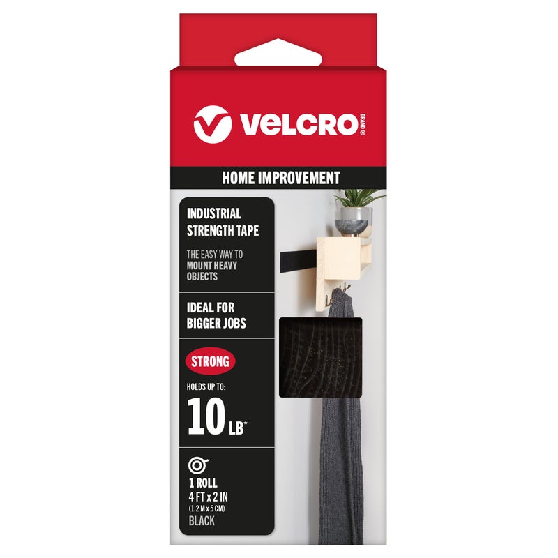 VELCRO Brand علامة فيلكرو - قوة صناعية | للاستخدام الداخلي والخارجي | قوة تثبيت فائقة على الأسطح الناعمة | الحجم 4 قدم × 2 بوصة | شريط، أسود - عبوة من 1، (النموذج: 90593) - Image 1