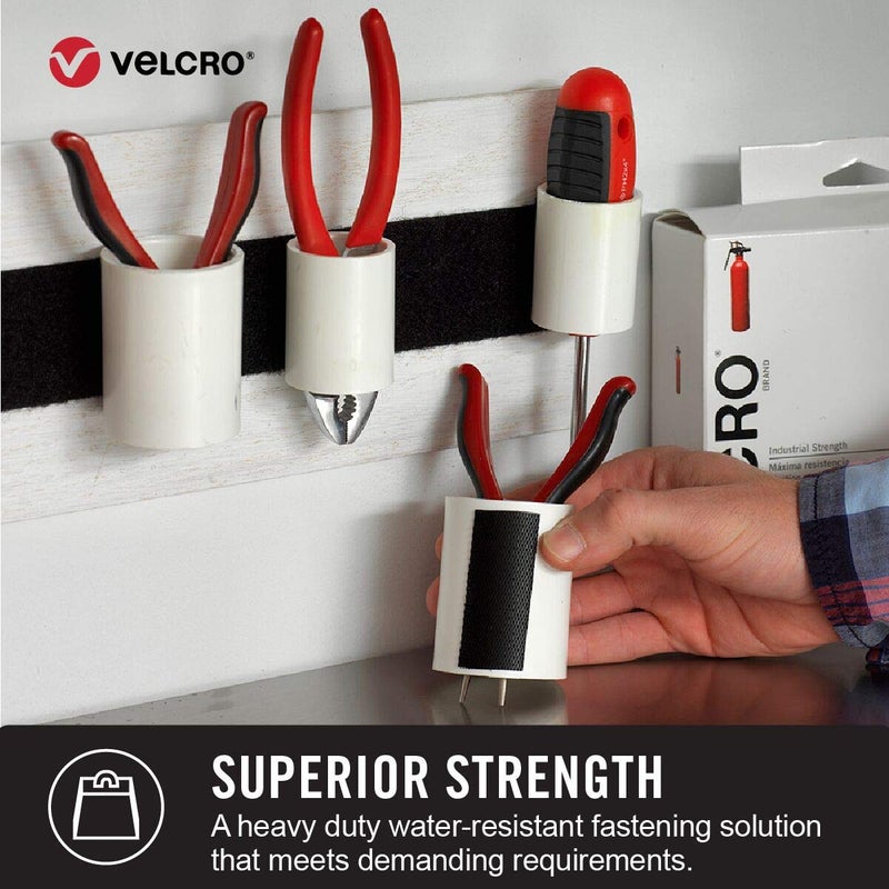 VELCRO Brand علامة فيلكرو - قوة صناعية | للاستخدام الداخلي والخارجي | قوة تثبيت فائقة على الأسطح الناعمة | الحجم 4 قدم × 2 بوصة | شريط، أسود - عبوة من 1، (النموذج: 90593) - Image 5