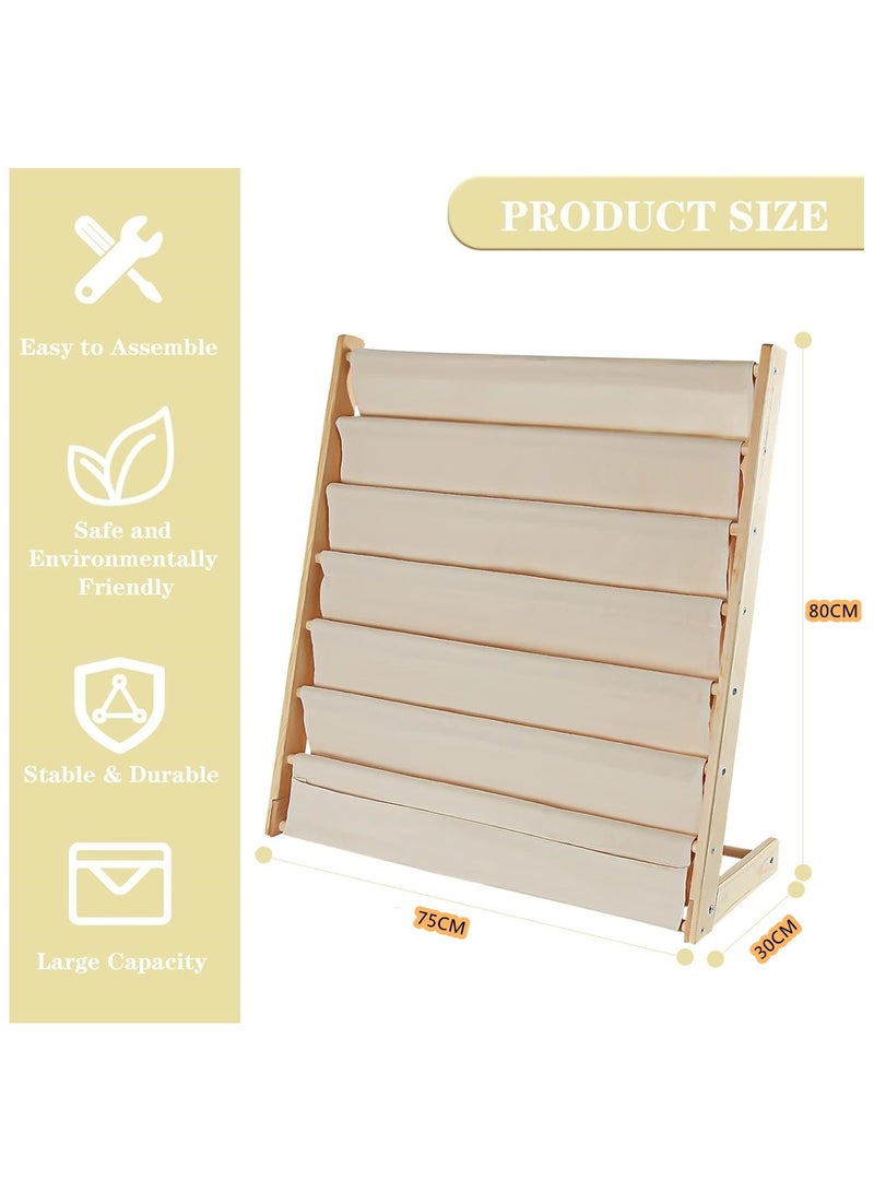 بيوينتي ‌خزانة كتب أطفال "بيونتي" 6 رفوف، رف كتب خشبي، عرض رف تخزين كتب من القماش المتين، مع تخزين بأدراج عميقة، رف تخزين كتب الأطفال، منظِّم مكتبة الرضّع، رف المجلات، تخزين الألعاب (80×75×30 سم) - Image 2