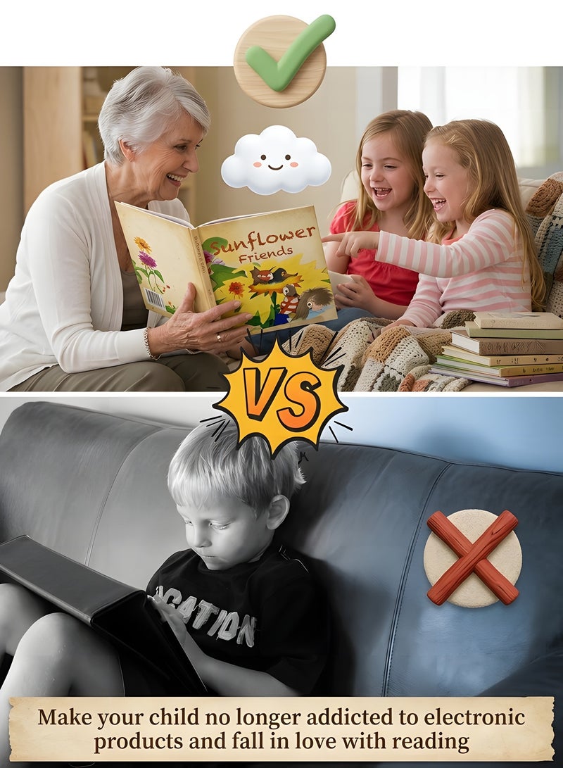 Beauenty 6-Tier Kids Bookshelf,Wood Bookrack,Canvas Book Storage Shelf Display,With Deep Sleeve Storage,Kids Book Rack Storage,Baby Bookcase Organizer,Magazine Rack,Toy Storage(80*75*30CM) - Image 5