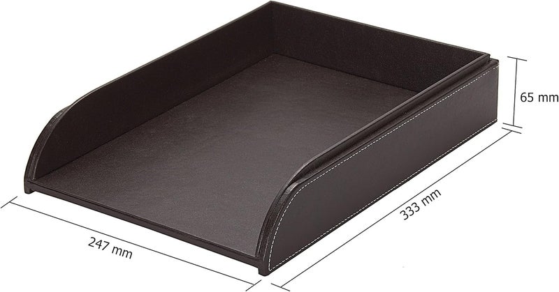 OSCO Brown Faux Leather Letter Tray | A4 | Easily Stackable | Desk File Organiser | Paper Storage | Office Document Sorter | Paperwork Filing | No Risers Required | H6.3 x W24.5 x D 33.0 cm | Occasional & permanent usable - Image 3