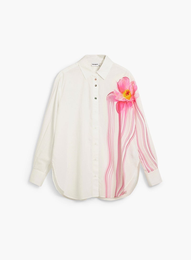 DESIGUAL Oversize-Cut Shirt In A Solid Color With A Large Flower Print - Image 5