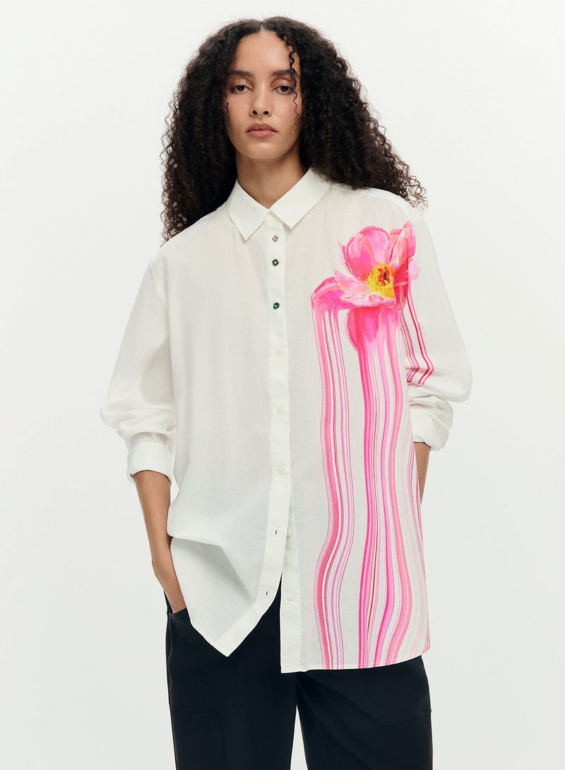 DESIGUAL Oversize-Cut Shirt In A Solid Color With A Large Flower Print - Image 1