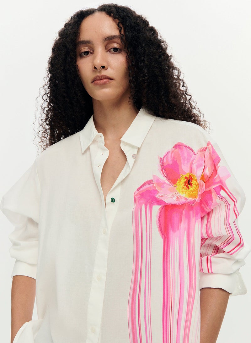 DESIGUAL Oversize-Cut Shirt In A Solid Color With A Large Flower Print - Image 3