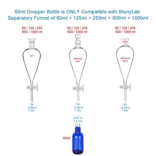 stonylab Cobalt Glass Dropper Bottle 60ml (2 oz) 4 Pack, Blue Empty Glass Bottle with Glass Dropper and Label for Laboratory Solutions and Chemical Liquids - Image 2