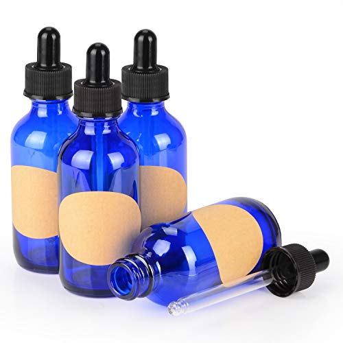 stonylab Cobalt Glass Dropper Bottle 60ml (2 oz) 4 Pack, Blue Empty Glass Bottle with Glass Dropper and Label for Laboratory Solutions and Chemical Liquids - Image 1