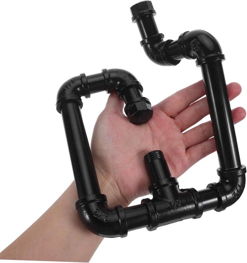 VOSAREA Vintage Industrial Pipe Wall Mount Hooks, Heavy Duty Black Cast Iron Metal Utility Hooks for Coats Hats Backpacks, Rustic Bathroom Bedroom Kitchen Hanging Rack - Image 4