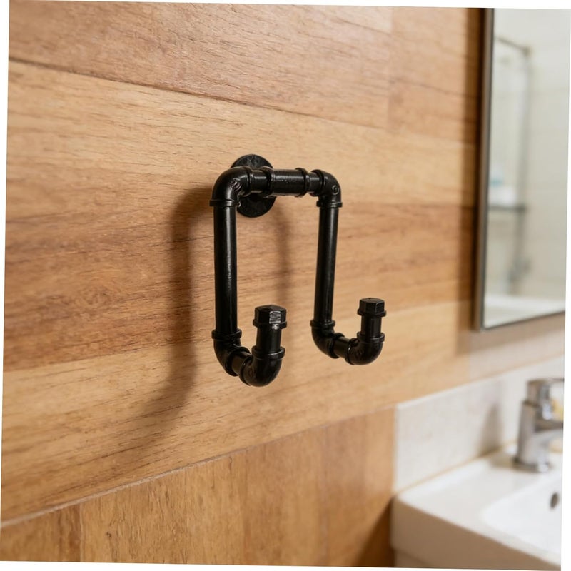 VOSAREA Vintage Industrial Pipe Wall Mount Hooks, Heavy Duty Black Cast Iron Metal Utility Hooks for Coats Hats Backpacks, Rustic Bathroom Bedroom Kitchen Hanging Rack - Image 5