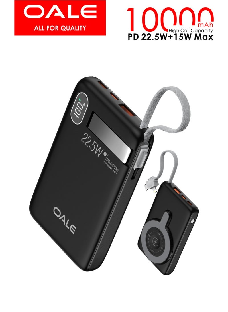 OALE iPower iMagsafe1 Power Bank 10000mAh, 22.5W Wireless Charging, Built-in Type-C & Lightning Cable, USB-A/Type-C, Super Slim & Portable - Image 1