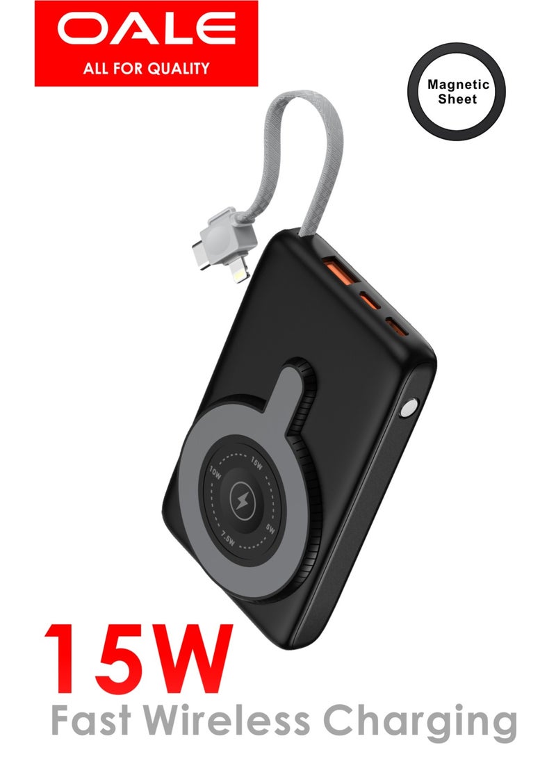 OALE iPower iMagsafe1 Power Bank 10000mAh, 22.5W Wireless Charging, Built-in Type-C & Lightning Cable, USB-A/Type-C, Super Slim & Portable - Image 3