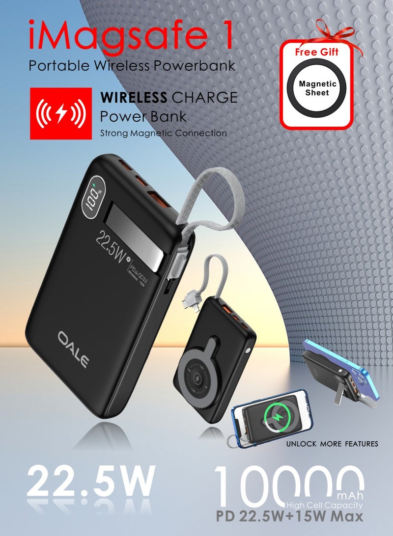 OALE iPower iMagsafe1 Power Bank 10000mAh, 22.5W Wireless Charging, Built-in Type-C & Lightning Cable, USB-A/Type-C, Super Slim & Portable - Image 4