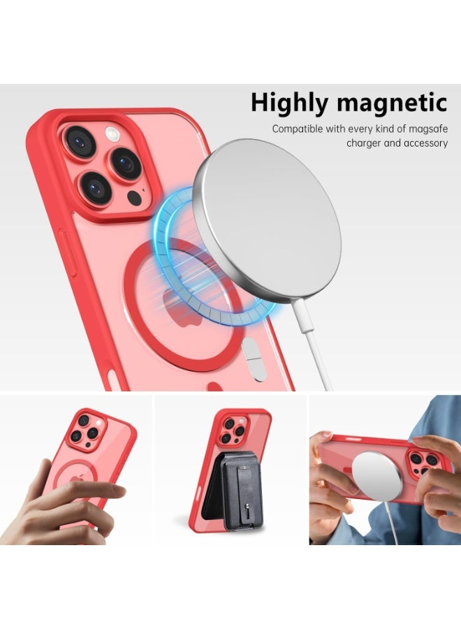 أكاليكس جراب مغناطيسي شفاف لهاتف آيفون 16 برو [مقاوم للصدمات ونحيف] غطاء خلفي صلب شفاف مع حماية عالية الجودة | أحمر - Image 2