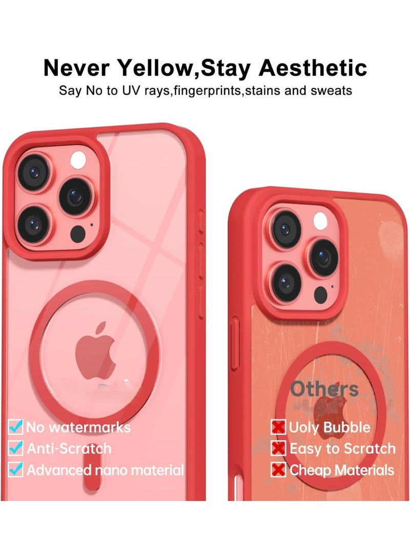 أكاليكس جراب مغناطيسي شفاف لهاتف آيفون 16 برو [مقاوم للصدمات ونحيف] غطاء خلفي صلب شفاف مع حماية عالية الجودة | أحمر - Image 3