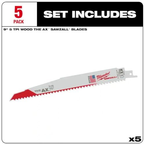 Milwaukee 48-00-5026 The Ax 9-Inch 5 TPI Reciprocating Saw Blades, 5-Pack - Image 3