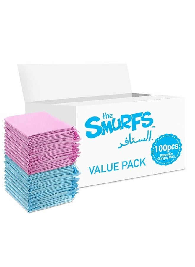 THE SMURFS - Disposable Changing Mats 100 Counts Soft Waterproof Mat Portable Leak Proof Changing Mat New Mom Leak Proof Under pad Mattress Table Protector Pad - Image 1