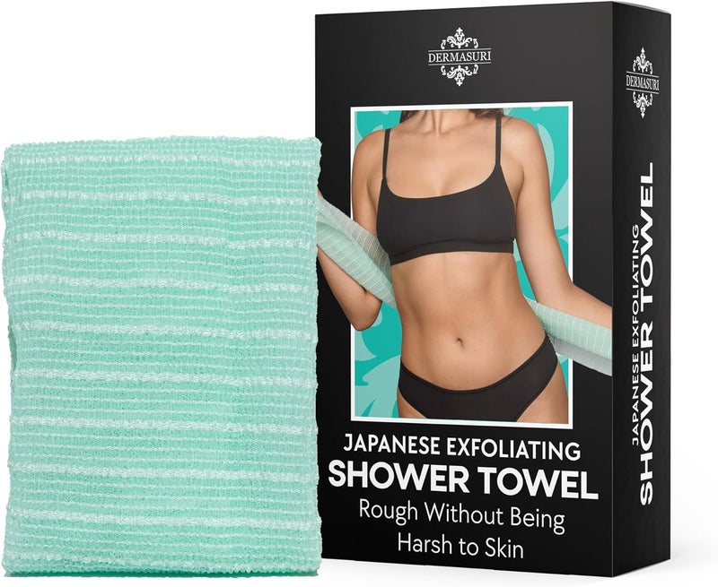 Dermasuri Japanese Exfoliating Shower Towel - Body Scrub Exfoliator & Back Scrubber Loofah for Men & Women, Exfoliating Shower Towel for Smooth & Glowing Skin, Removes Dry & Dead Skin, All Skin Types - Image 1