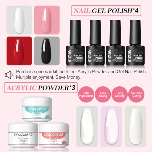 Peacecolor Acrylic Nail Kit for Beginners with Everything Professional Nail Kit Acrylic Set with Drill U V Light 21Pc Glitter Powder Gel Polish Decorations Gel Nail Gift Set for Home Salon - Image 3