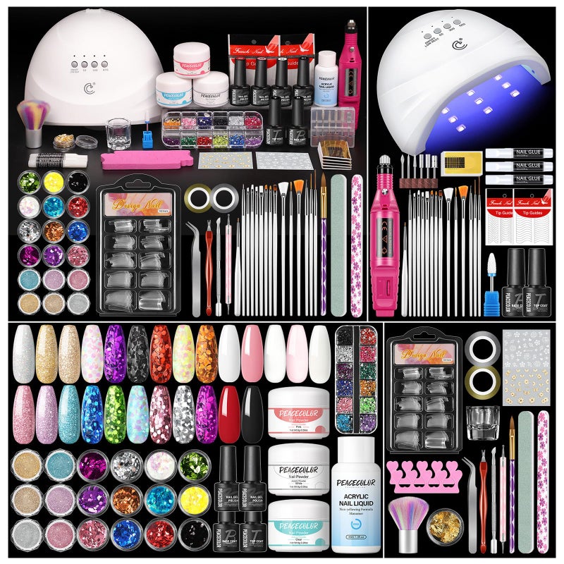 Peacecolor Acrylic Nail Kit for Beginners with Everything Professional Nail Kit Acrylic Set with Drill U V Light 21Pc Glitter Powder Gel Polish Decorations Gel Nail Gift Set for Home Salon - Image 2