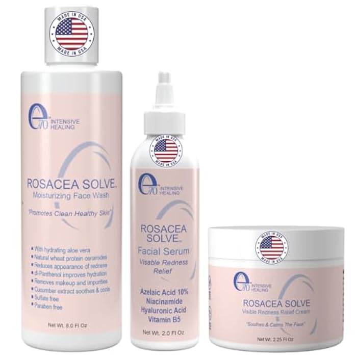 e70 Rosacea Treatment Skincare for Women & Men - Face Wash, Rosacea Cream & Face Serum, Moisturizer Redness Reducing Skin Care with Aloe Vera, Hyaluronic Acid & Fruit Extracts, Made in USA by e70 - Image 1