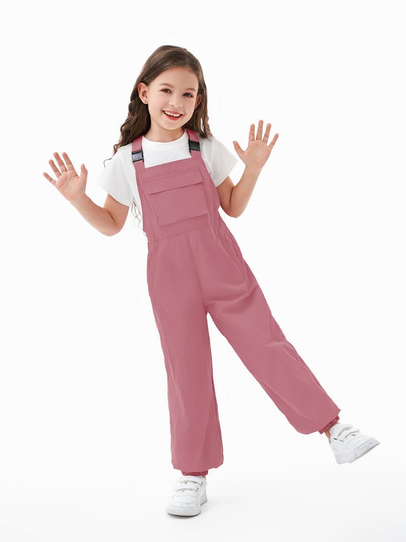 Haloumoning Girls Bib Overalls Summer Outfits Adjustable Strap Long Pants Casual Rompers Jumpsuits with Pockets 5-14 Years, Pink, 10-12 Years - Image 2