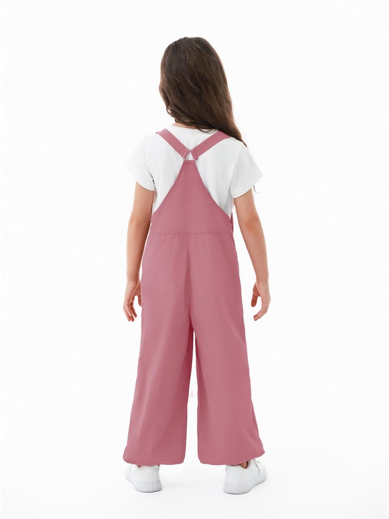 Haloumoning Girls Bib Overalls Summer Outfits Adjustable Strap Long Pants Casual Rompers Jumpsuits with Pockets 5-14 Years, Pink, 10-12 Years - Image 3