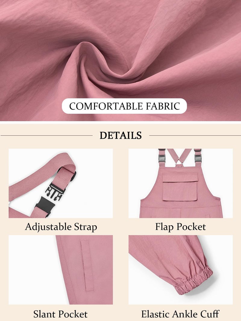 Haloumoning Girls Bib Overalls Summer Outfits Adjustable Strap Long Pants Casual Rompers Jumpsuits with Pockets 5-14 Years, Pink, 10-12 Years - Image 5