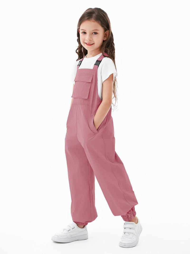 Haloumoning Girls Bib Overalls Summer Outfits Adjustable Strap Long Pants Casual Rompers Jumpsuits with Pockets 5-14 Years, Pink, 10-12 Years - Image 4
