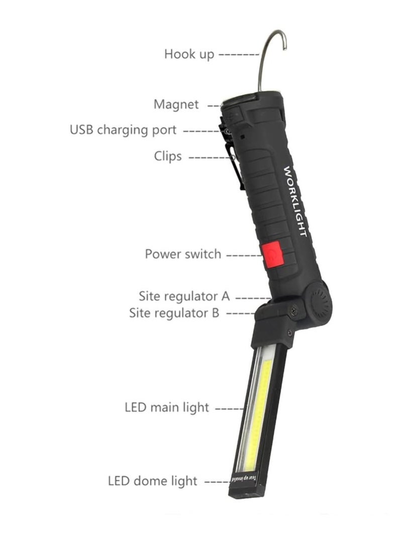 Zikra Rechargeable Work Lights, 2PCS LED Work Light, with Magnetic Base and 360¬°√£ Rotation Stand, 5 Modes COB Bright Flashlights Inspection Light for Car Repair, Home, Garage, Emergency, BBQ, Camping - Image 2