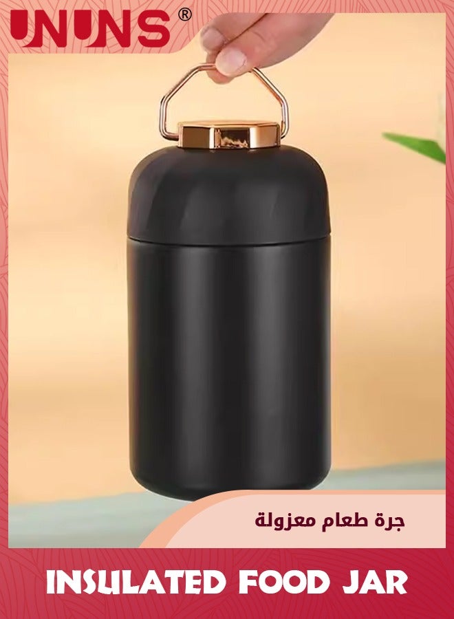 UNUNS برطمان طعام معزول بالفراغ، قارورة طعام سعة 600 مل مع ملعقة قابلة للطي، حاوية حساء معزولة بفراغ مزدوج مقاومة للتسرب تحافظ على سائل الطعام ساخنًا أو باردًا  - Image 4
