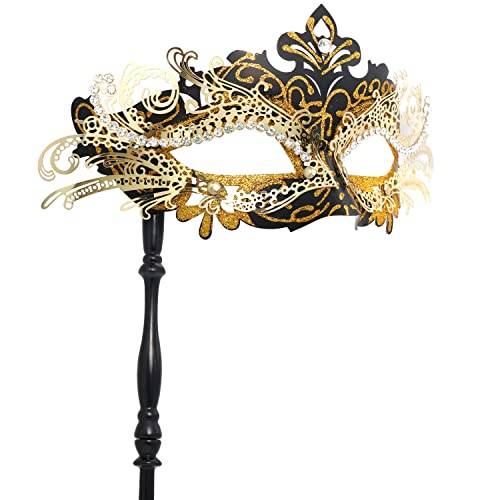 Coddsmz Masquerade Mask with Holding Stick Venetian Halloween Costume Mask Mardi Gras Mask for Womens Party - Image 1