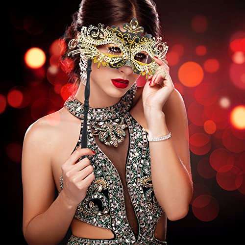 Coddsmz Masquerade Mask with Holding Stick Venetian Halloween Costume Mask Mardi Gras Mask for Womens Party - Image 2
