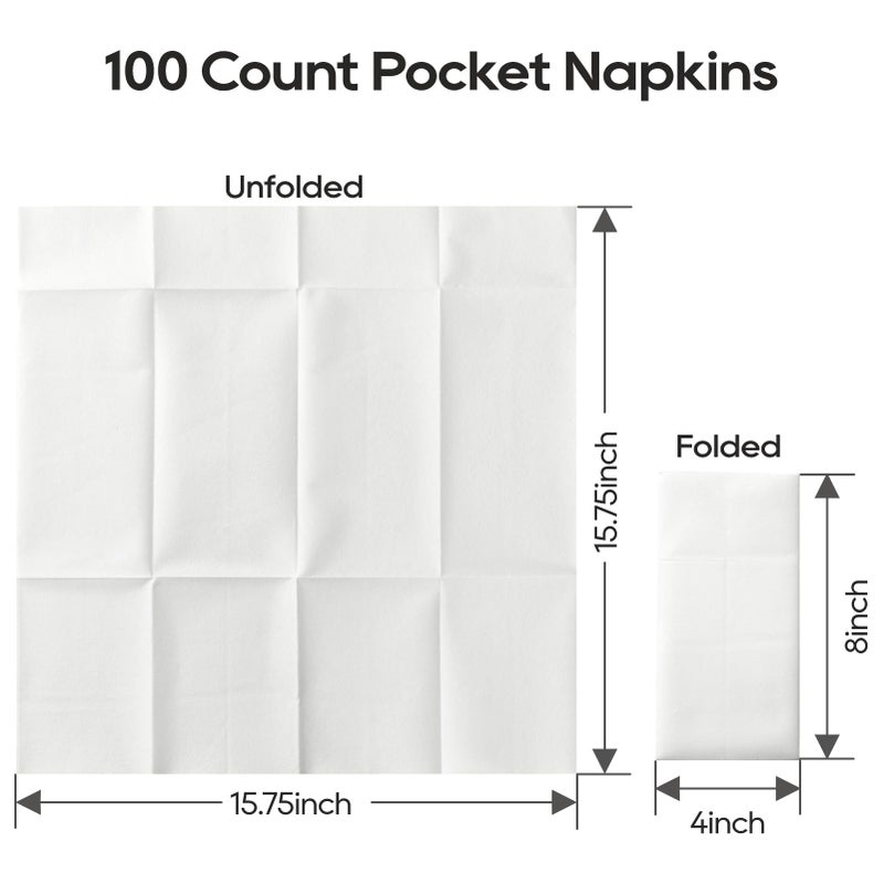FOCUSLINE 100 Count Disposable Cloth-Like Napkins  Built-in Flatware Pocket  Prefolded Linen Feel White Napkins - Image 4
