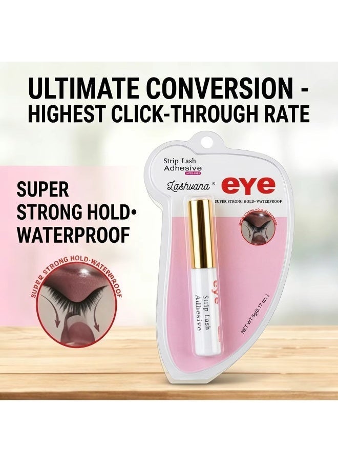 lashvana 5g Super Strong Hold Eyelash Glue, Waterproof, 48-Hour Long-Lasting Lash Adhesive, Latex-Free, Hypoallergenic, Quick-Drying with Brush-On Applicator for Strip Lashes (Clear, 1 Pack) - Image 4