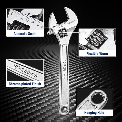 WORKPRO 4-piece Adjustable Wrench Set, Forged, Heat Treated, Chrome-plated (6-inch, 8-inch, 10-inch, 12-inch) - Image 3