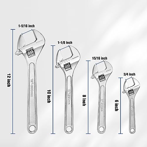 WORKPRO 4-piece Adjustable Wrench Set, Forged, Heat Treated, Chrome-plated (6-inch, 8-inch, 10-inch, 12-inch) - Image 2