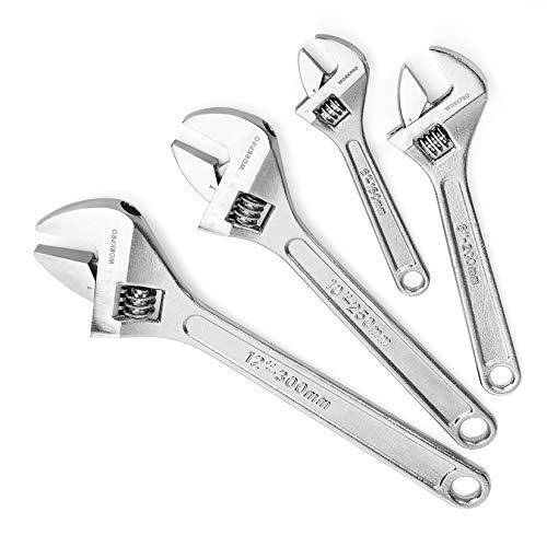 WORKPRO 4-piece Adjustable Wrench Set, Forged, Heat Treated, Chrome-plated (6-inch, 8-inch, 10-inch, 12-inch) - Image 1