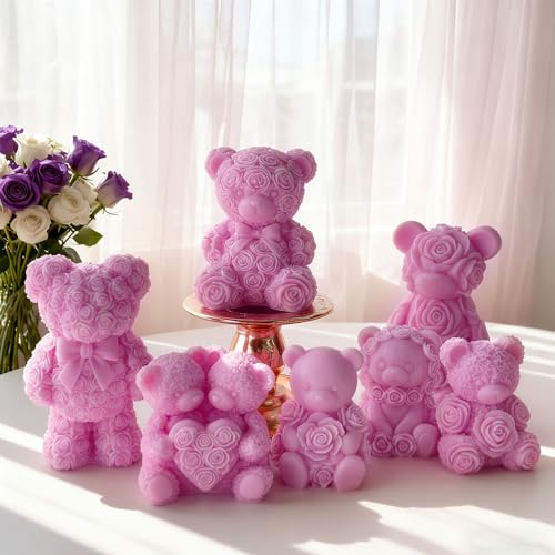ESEENS Rose Bear Heart Cylinder Candle & Resin Mold - Resin Casting Silicone Molds for Home Decor & Candle Making Wave Spiral Mold - Image 5