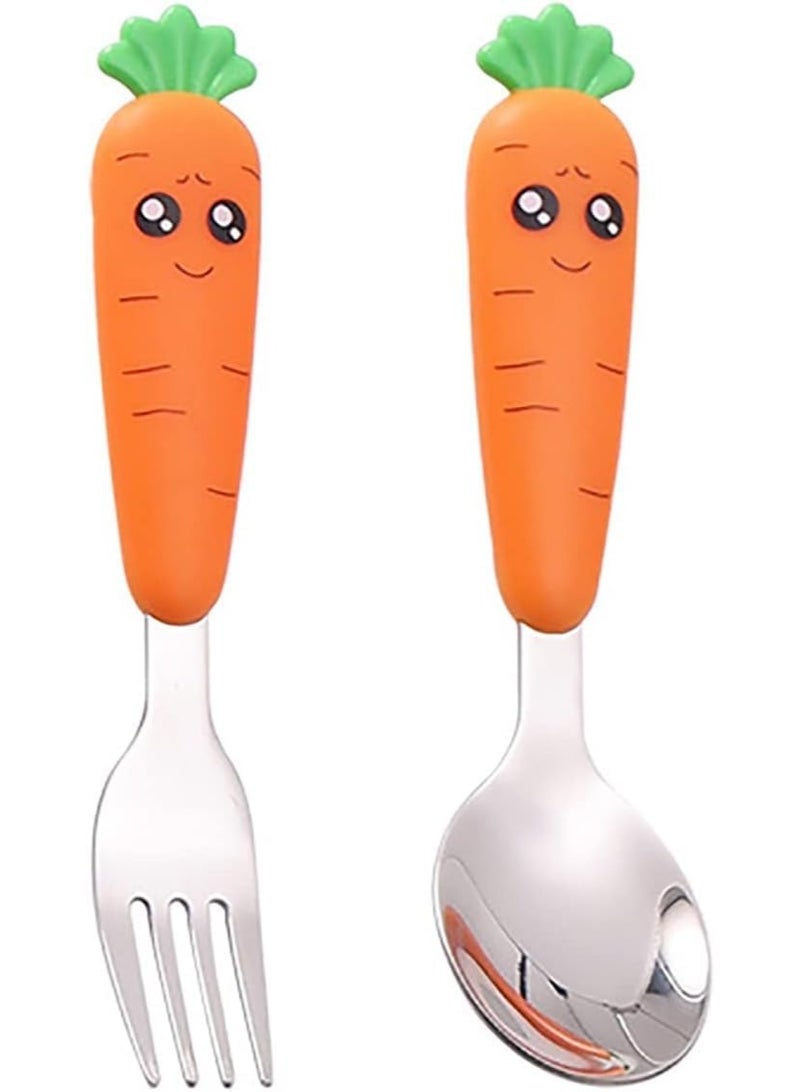 2 Pcs Stainless Steel Carrot Kids Cutlery Set, Carrot spoon, Cute handle design, BPA Free, for Children's Tableware Complementary Food Fruit Scraping Mud - Image 1