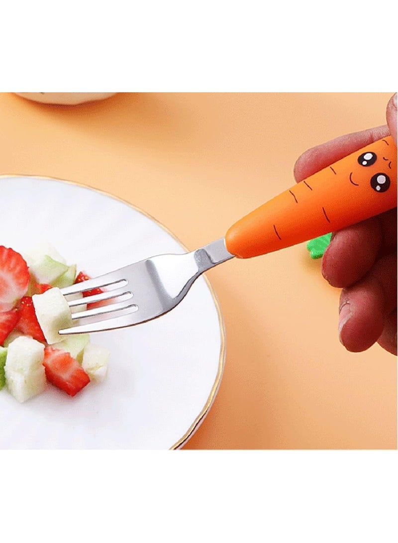 2 Pcs Stainless Steel Carrot Kids Cutlery Set, Carrot spoon, Cute handle design, BPA Free, for Children's Tableware Complementary Food Fruit Scraping Mud - Image 3