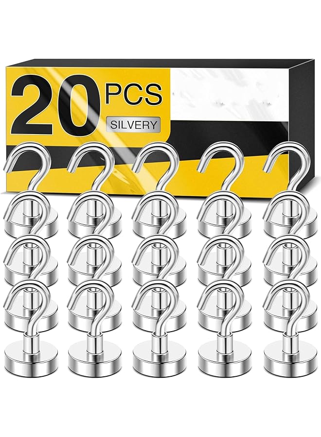 promass Magnetic Hooks, 30lbs+ Heavy Duty Magnetic Hooks Cruise for Hanging, Super Strong Magnet Hooks for Cruise Cabin, Refrigerator, Classroom, Magnetic Metal Hooks for Grill (Sliver, Pack of 20) - Image 1