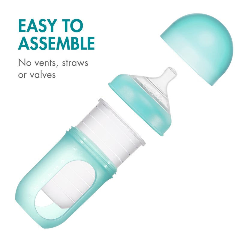Boon Nursh Reusable Silicone Pouch Baby Bottles - Medium Flow Nipple - Silicone Baby Bottle Pouch and Nipple - Baby Feeding Essentials - Blue - 3-6 Months - 3 Count - 8 Ounce - Image 3