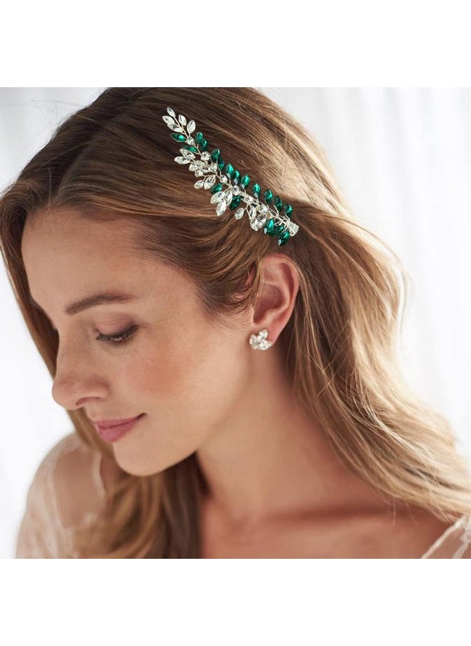 BETITETO Wedding Hair Clip Combs 2Pcs Red White Green Rhinestone Bridal Hair Vine Piece Accessories For Women Girls Party Birthday (Green)  - Image 3