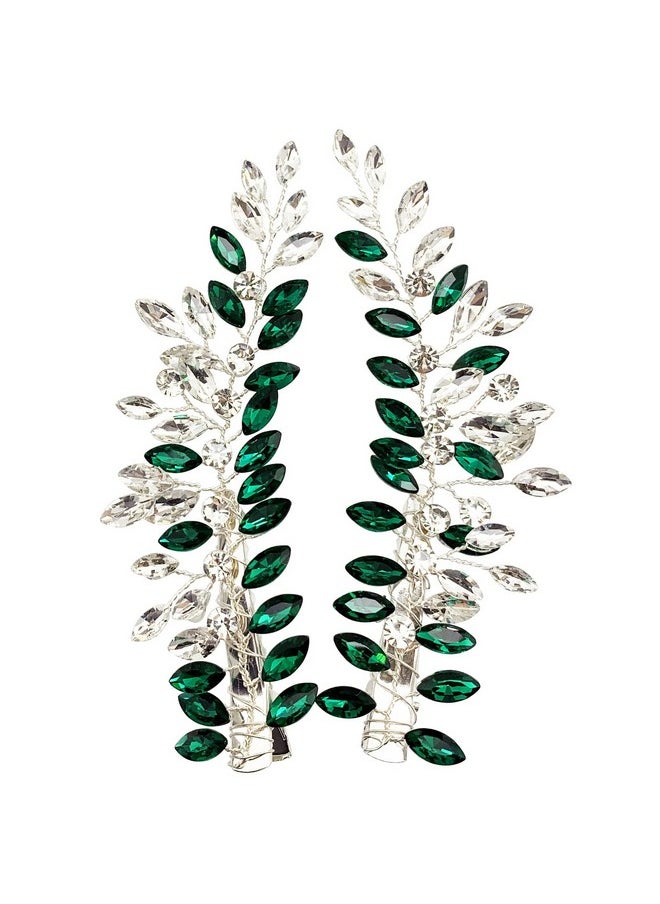 BETITETO Wedding Hair Clip Combs 2Pcs Red White Green Rhinestone Bridal Hair Vine Piece Accessories For Women Girls Party Birthday (Green)  - Image 5