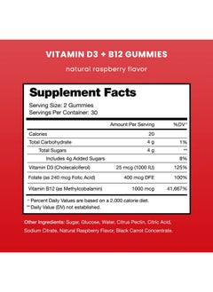 Vitamin D3 & Vitamin B12 | Methyl B12 Gummies for Adults & Kids | Enhanced with Vitamin D 3 & B9 Vitamin Folate | Natural Energy, Mood, Metabolism & Focus | Raspberry | 120 Gummies (2 Pack) - pzsku/Z8A64DE24E9792B38612BZ/45/_/1735907895/6f8b6a41-2e60-419e-b9dd-83905cad3190